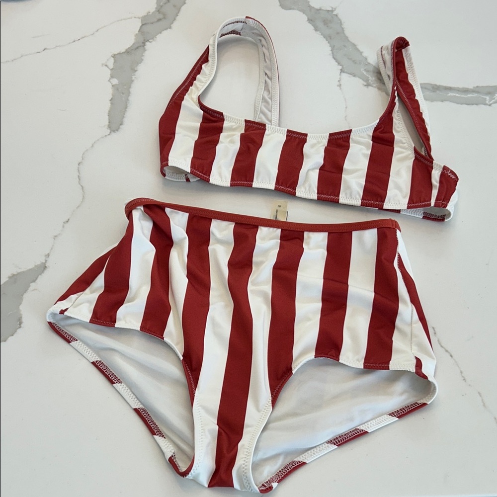 Solid and striped swimsuit